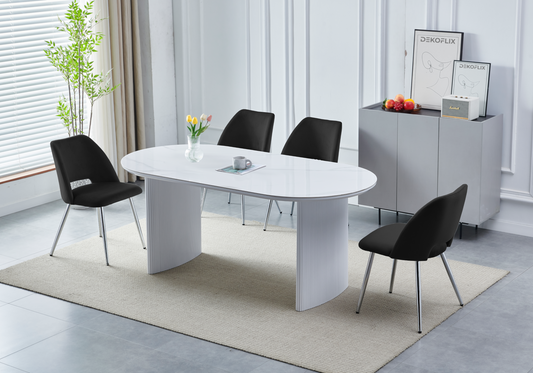 Ensemble table marbre blanc et chaises argent | Zivo