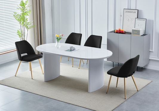Ensemble table marbre blanc et chaises dorées | Zivo