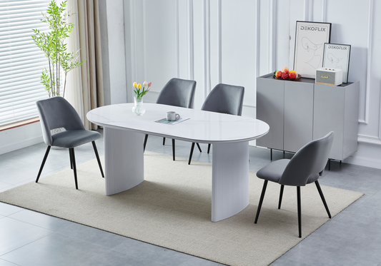 Ensemble table marbre blanc et chaises noires | Zivo