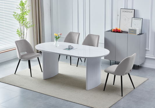 Ensemble table marbre blanc et chaises noires | Zivo
