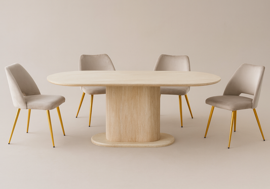 Ensemble table ovale effet travertin et 4 chaises | Vexta