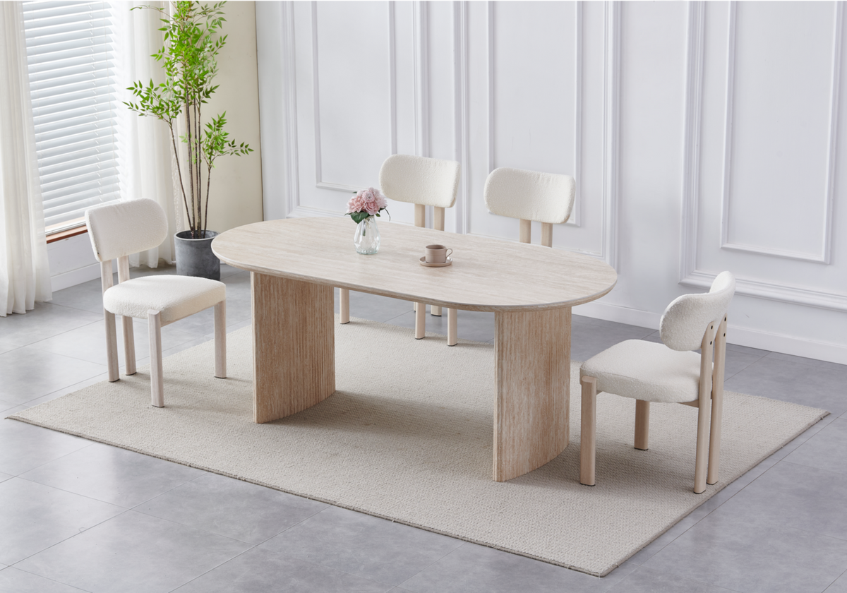 Ensemble table ovale travertin et chaises | Zivo