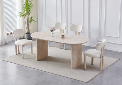 Ensemble table ovale travertin et chaises | Zivo