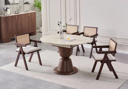 Ensemble table ronde extensible et chaises cannage | Zyria