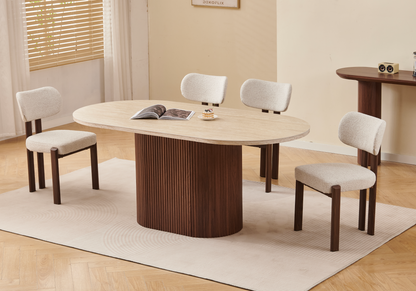 Ensemble table travertin noyer et 4 chaises | Zalor
