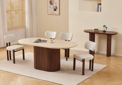 Ensemble table travertin noyer et 4 chaises | Zalor