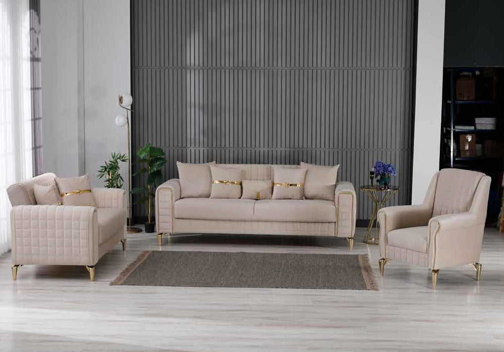 ensemble canapes 321 beige lit coffre atlas - Vue 1 - KOORIS