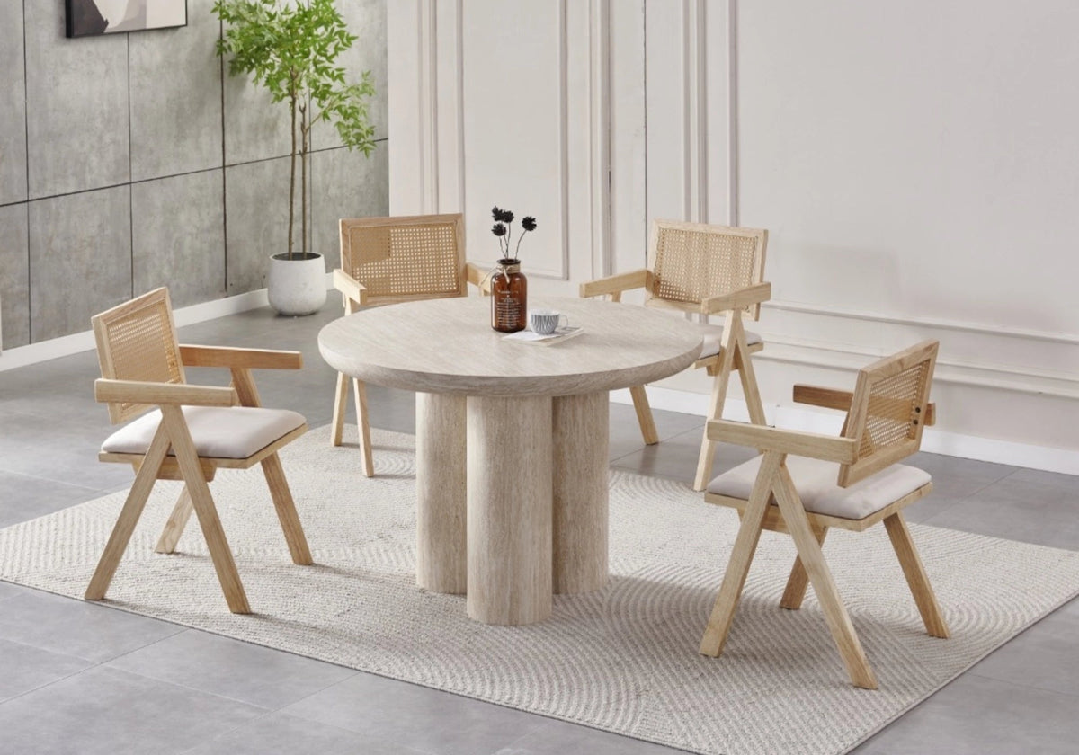Table à manger ronde effet travertin 4 personnes | Zenth