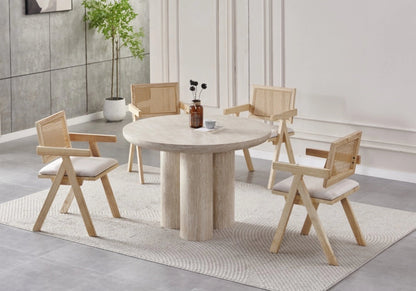 Table à manger ronde effet travertin 4 personnes | Zenth