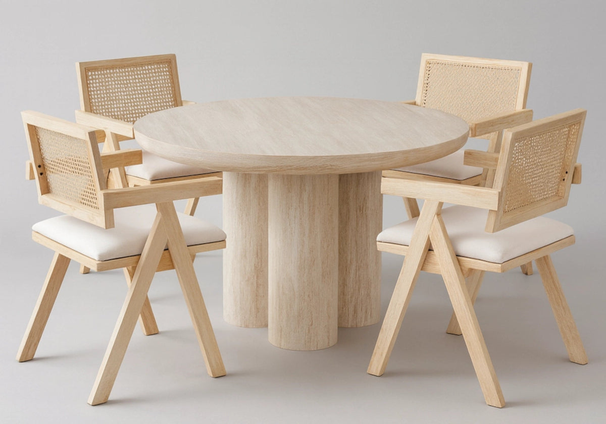 Table à manger ronde effet travertin 4 personnes | Zenth