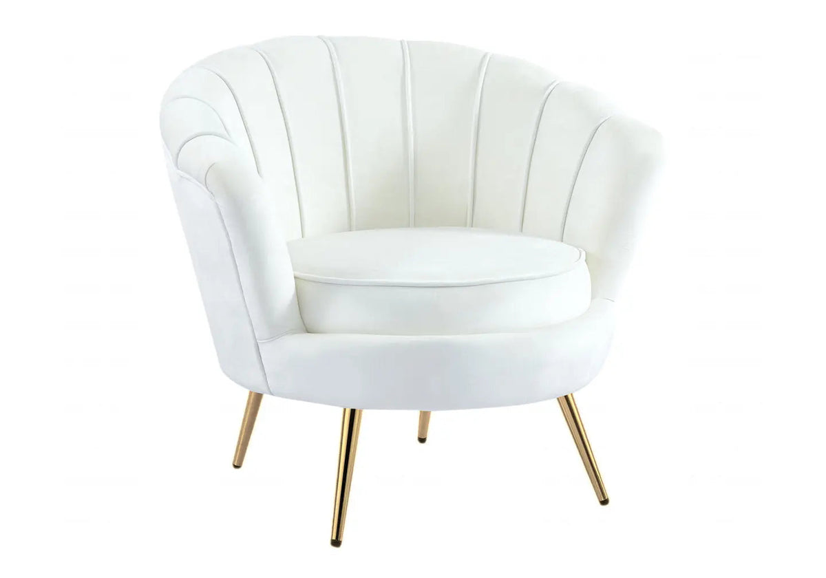 Fauteuil coquillage velours écru et pieds dorés | Zelix
