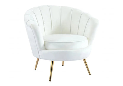 Fauteuil coquillage velours écru et pieds dorés | Zelix
