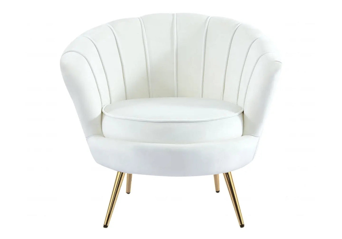 Fauteuil coquillage velours écru et pieds dorés | Zelix