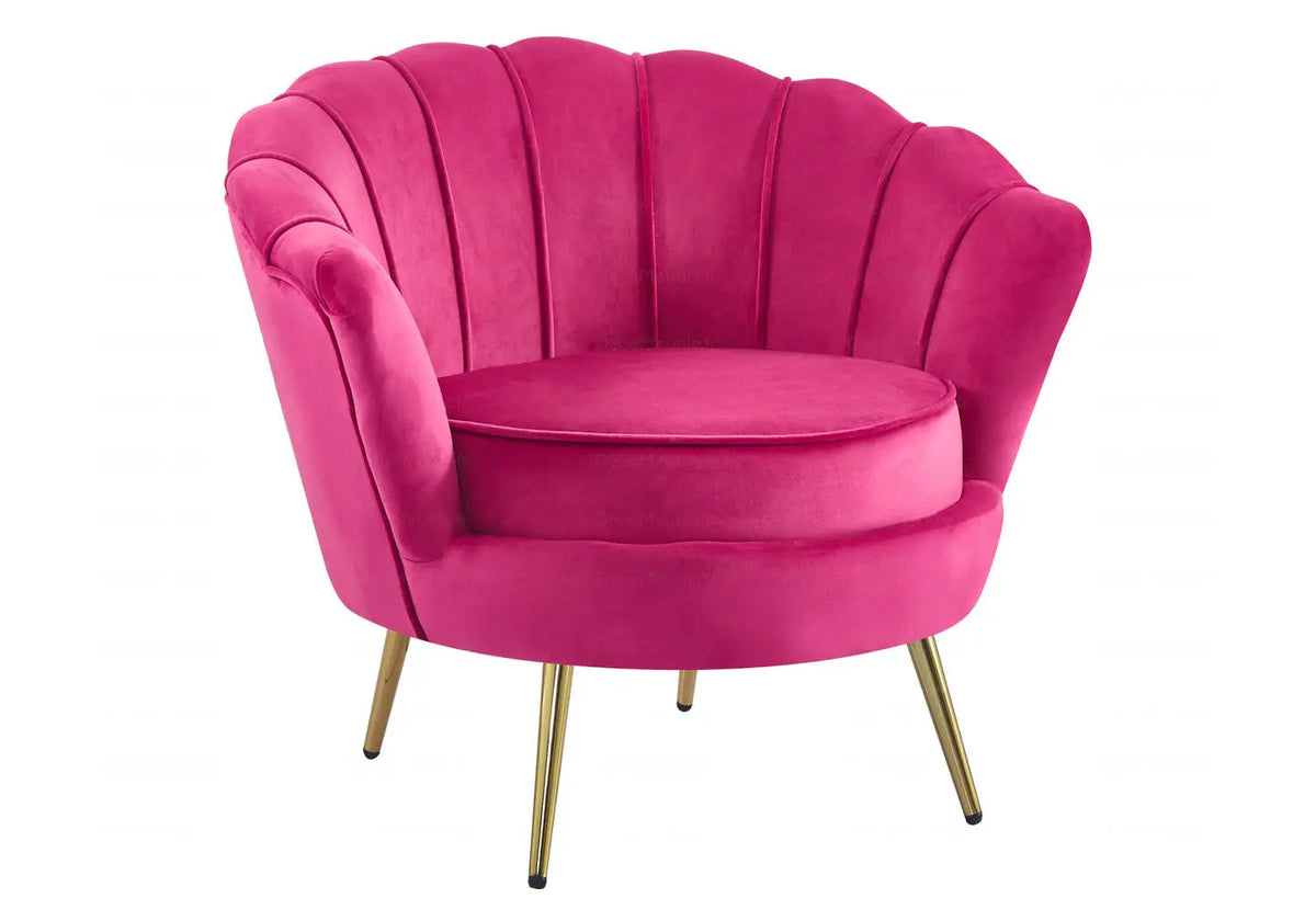 Fauteuil coquillage en fuchsia, pieds dorés | Zelix