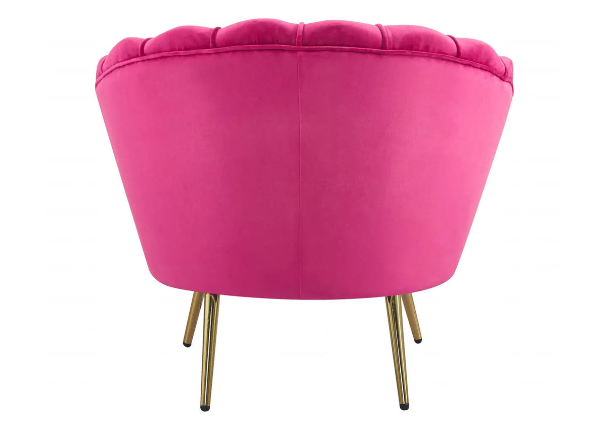 Fauteuil coquillage en fuchsia, pieds dorés | Zelix