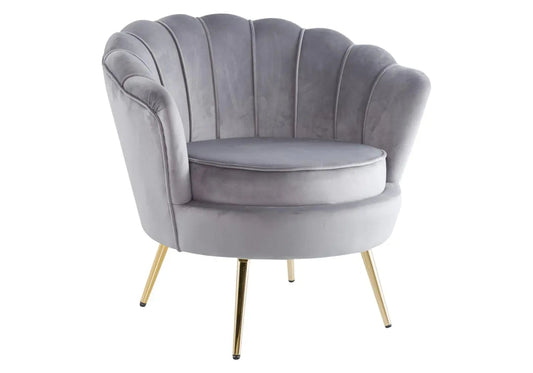 Fauteuil coquillage en gris et pieds dorés | Zelix