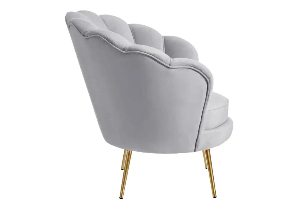 Fauteuil coquillage en gris et pieds dorés | Zelix
