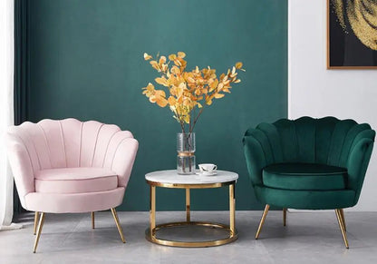 Fauteuil coquillage en gris et pieds dorés | Zelix