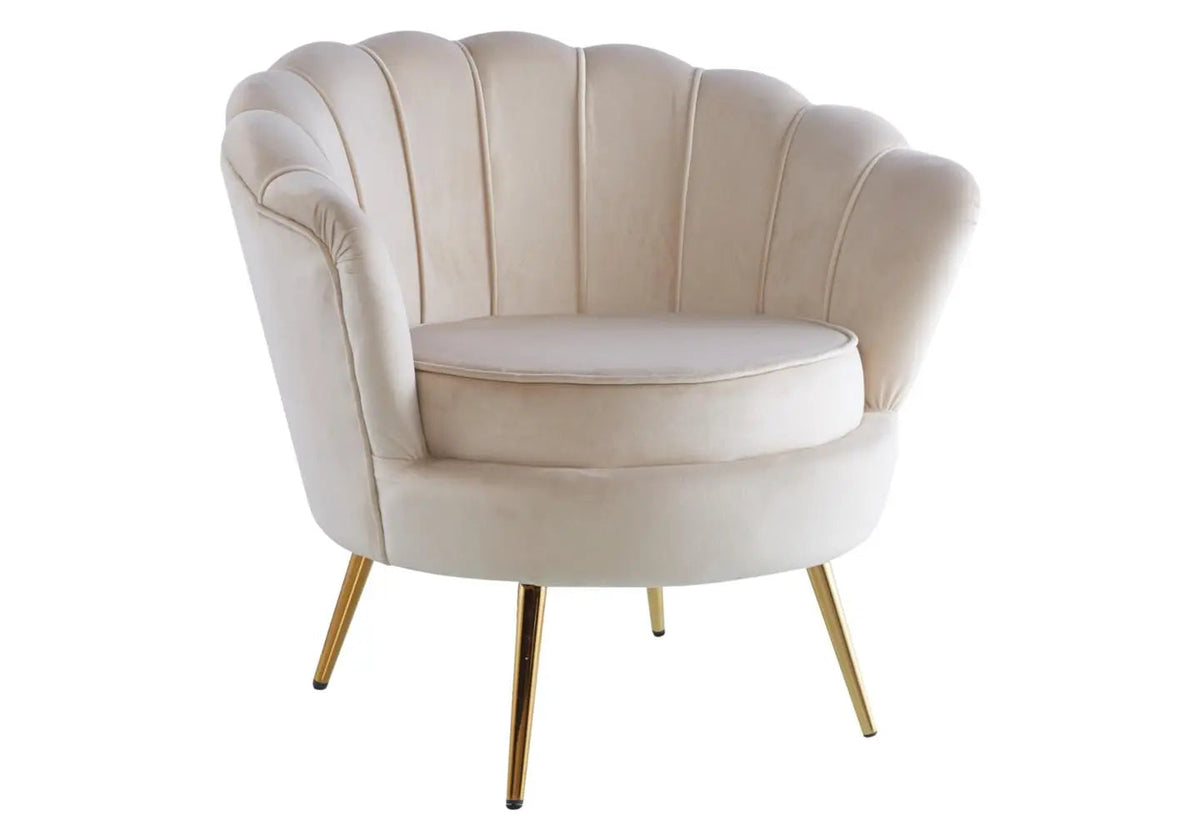 Fauteuil coquillage en moka et pieds dorés | Zelix