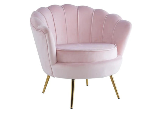 Fauteuil coquillage en rose et pieds dorés | Zelix
