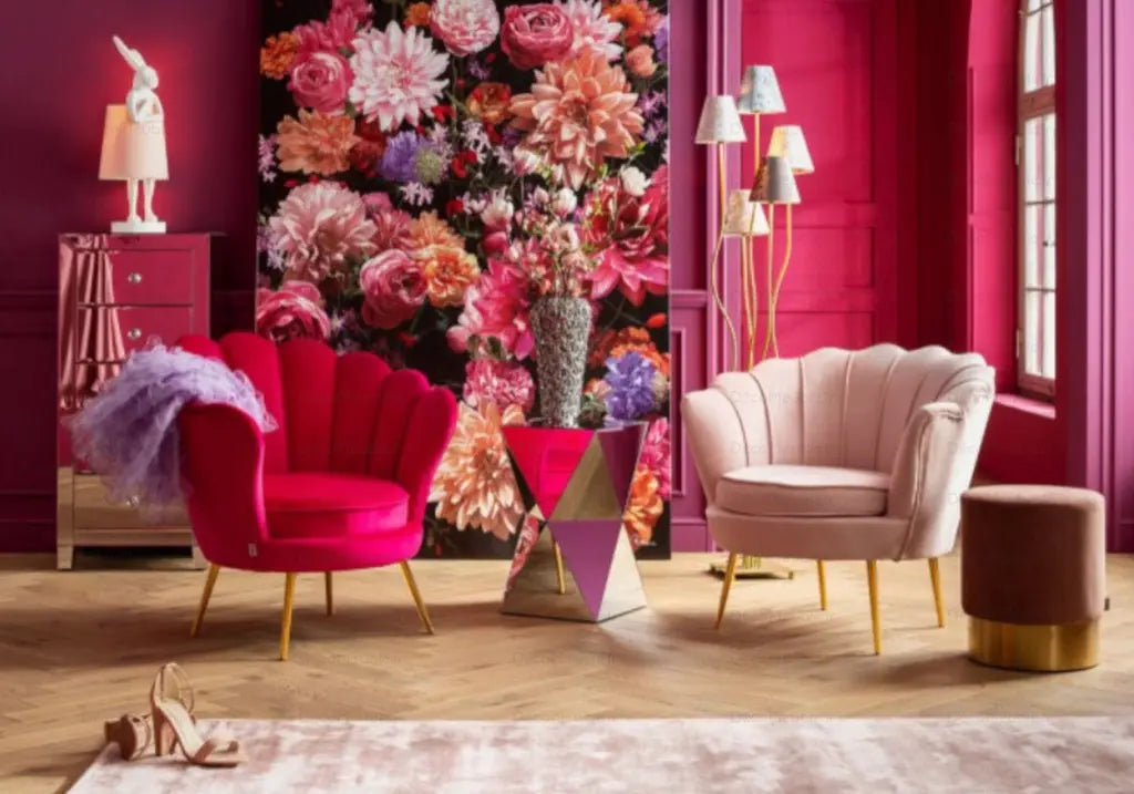 Fauteuil coquillage en rose et pieds dorés | Zelix