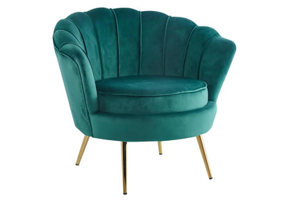 Fauteuil coquillage en vert et pieds dorés | Zelix