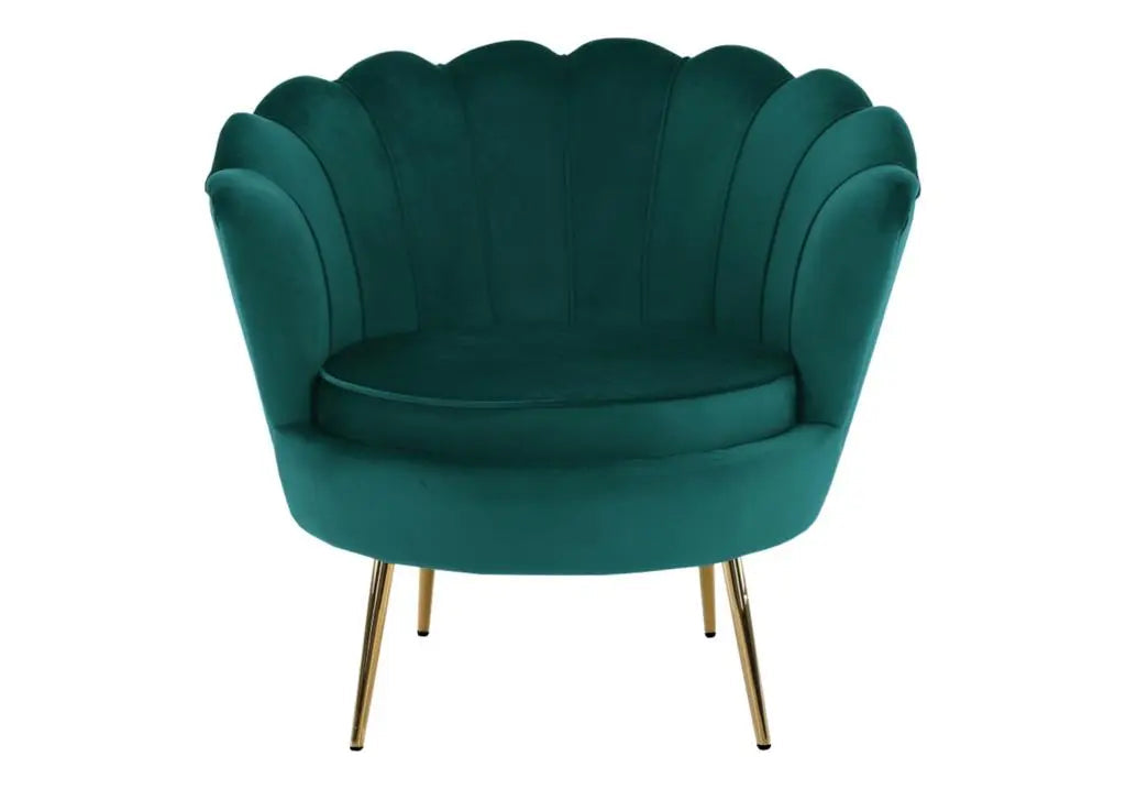 Fauteuil coquillage en vert et pieds dorés | Zelix