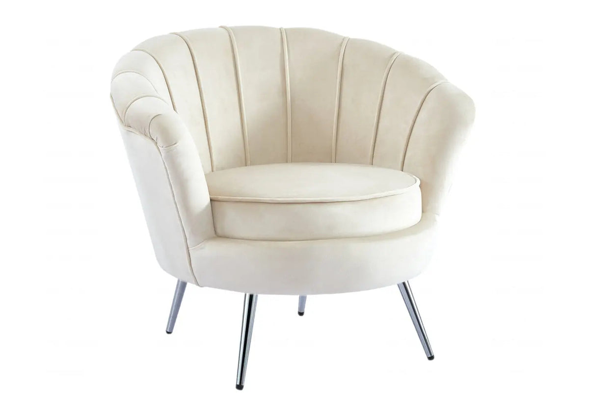 Fauteuil coquillage en beige pieds argentés | Zelix