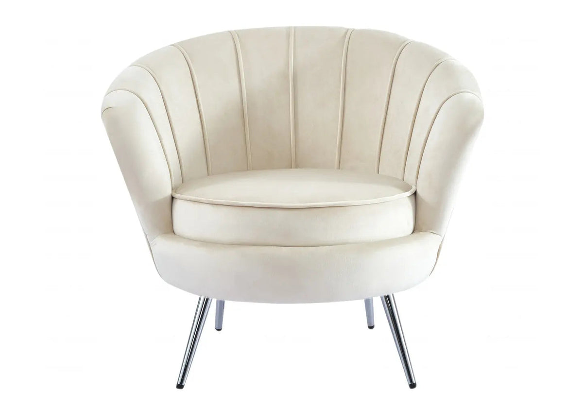 Fauteuil coquillage en beige pieds argentés | Zelix