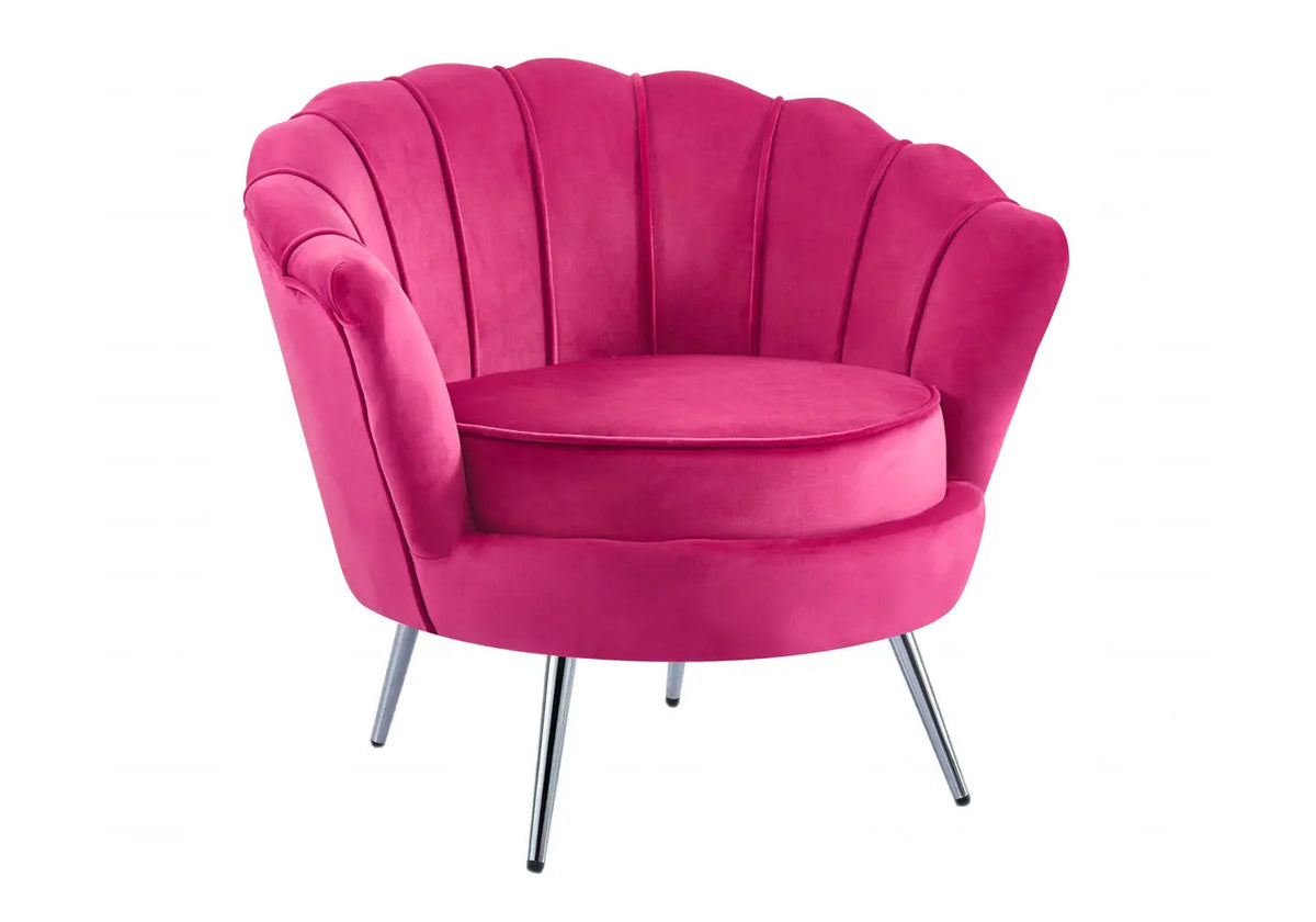 Fauteuil coquillage fuchsia pieds chromés | Zelix