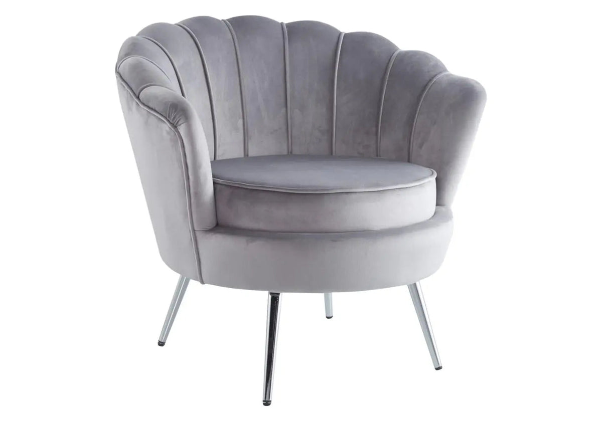 Fauteuil coquillage gris aux pieds argentés | Zelix