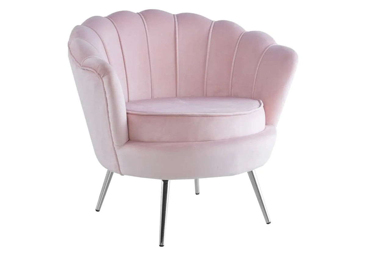 Fauteuil coquillage en rose, pieds argentés | Zelix