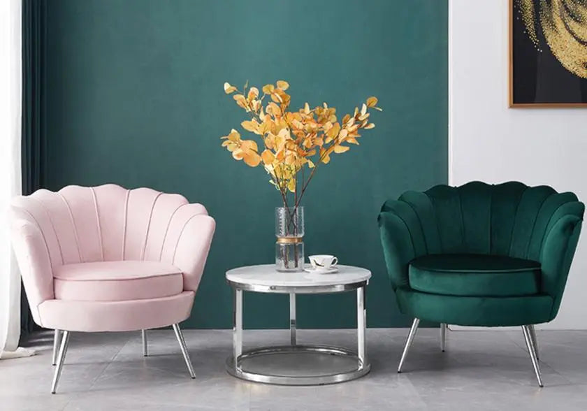Fauteuil coquillage en rose, pieds argentés | Zelix