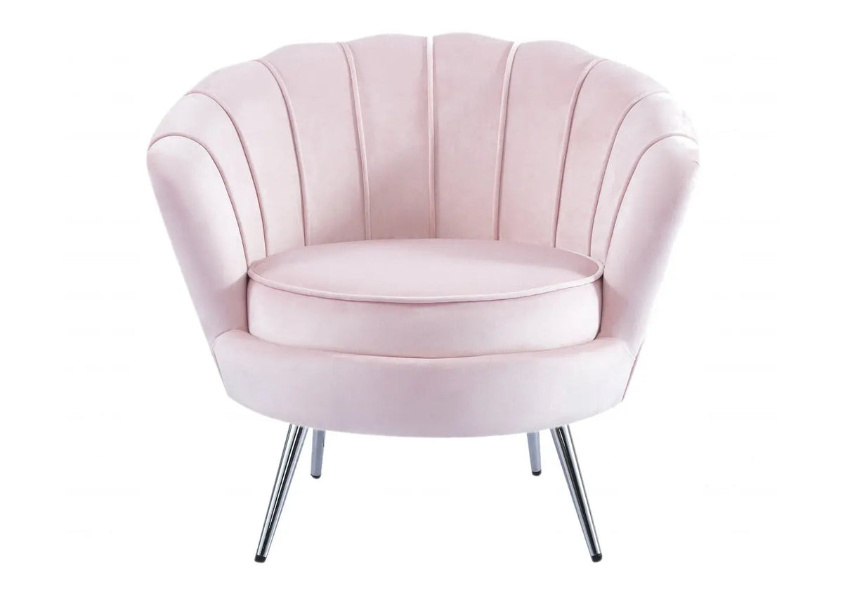 Fauteuil coquillage en rose, pieds argentés | Zelix
