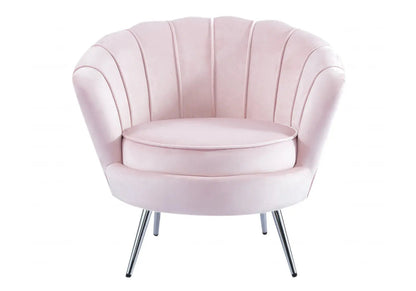 Fauteuil coquillage en rose, pieds argentés | Zelix