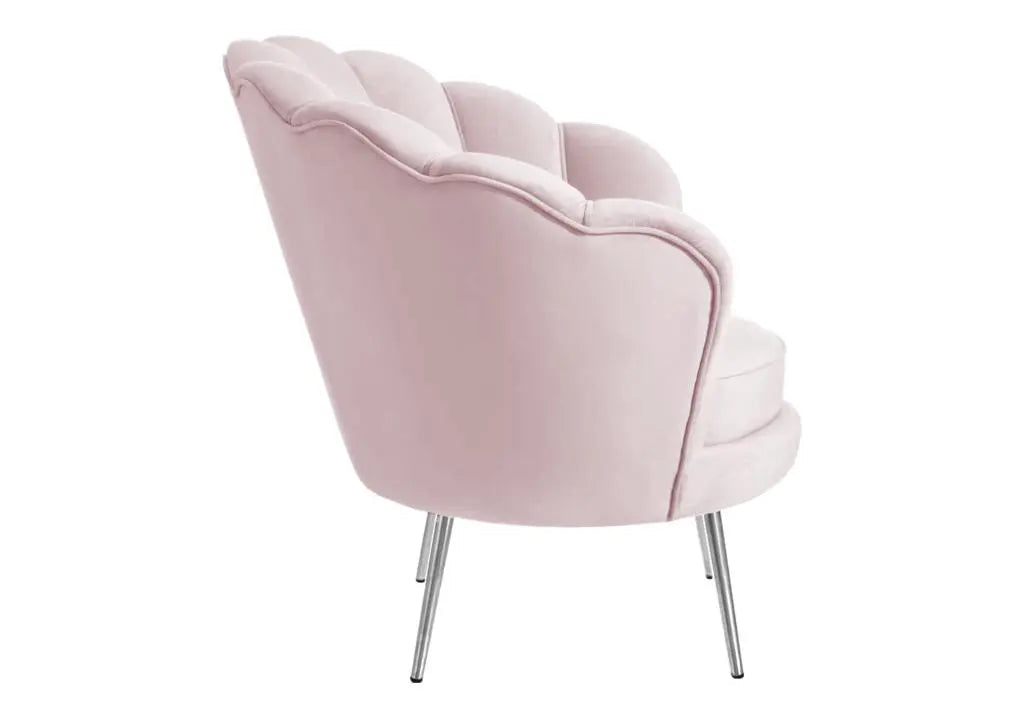 Fauteuil coquillage en rose, pieds argentés | Zelix