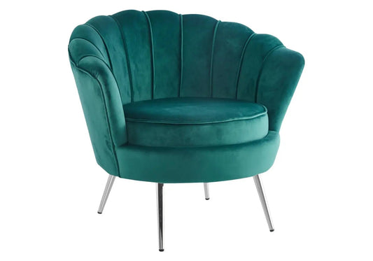 Fauteuil coquillage en vert et pieds chromés | Zelix