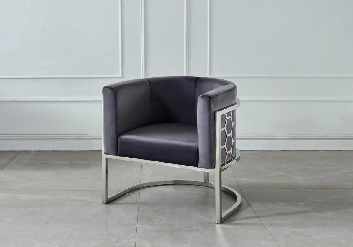 Fauteuil design tissu anthracite et acier chromé | Zevix