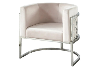 Fauteuil design tissu beige et acier chromé | Zevix