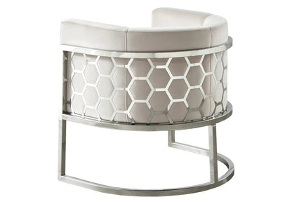 Fauteuil design tissu beige et acier chromé | Zevix