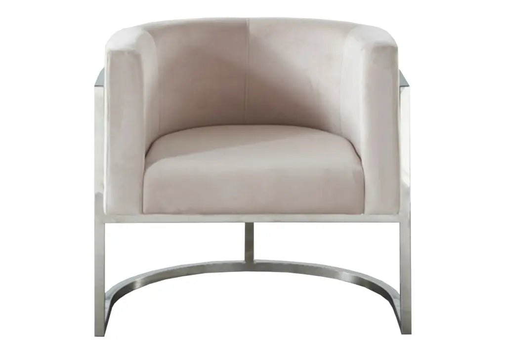 Fauteuil design tissu beige et acier chromé | Zevix