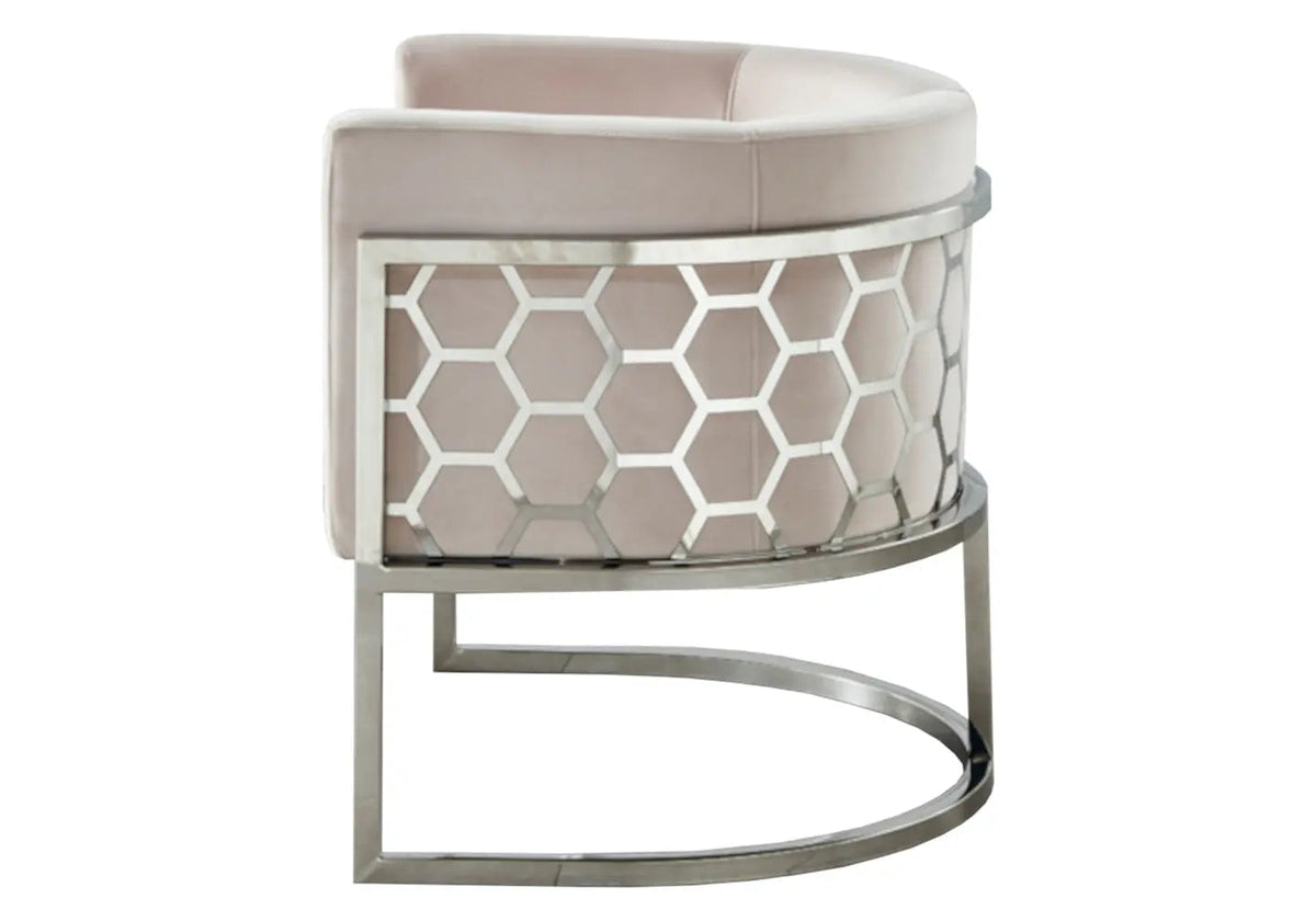 Fauteuil design tissu beige et acier chromé | Zevix
