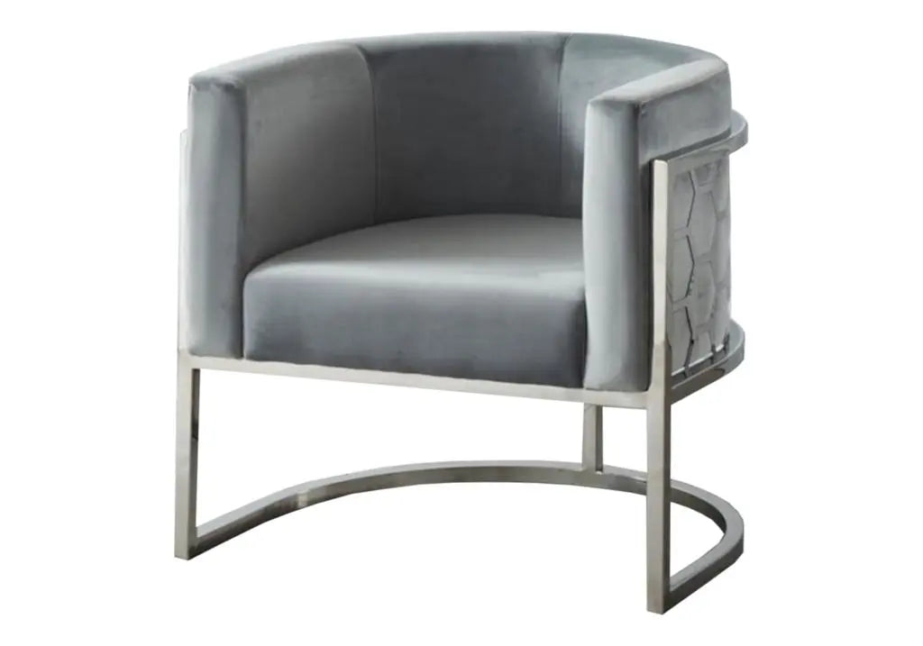 Fauteuil design tissu gris et acier chromé | Zevix