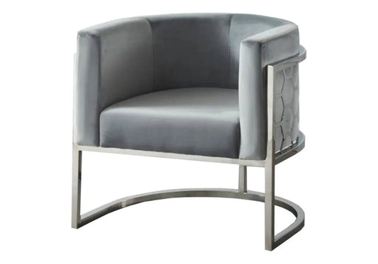 Fauteuil design tissu gris et acier chromé | Zevix