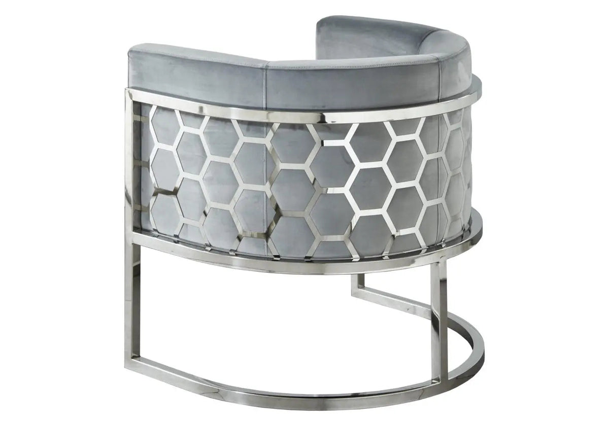 Fauteuil design tissu gris et acier chromé | Zevix