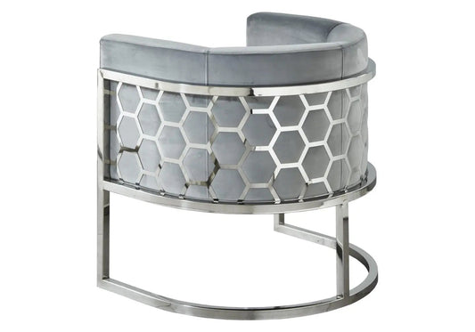 Fauteuil design tissu gris et acier chromé | Zevix
