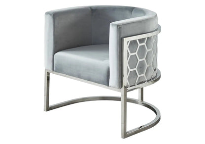 Fauteuil design tissu gris et acier chromé | Zevix