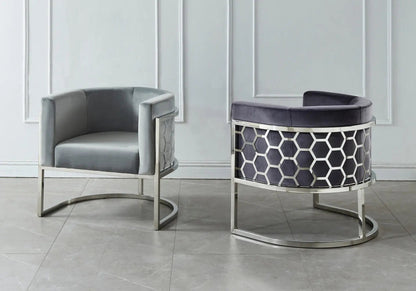 Fauteuil design tissu gris et acier chromé | Zevix