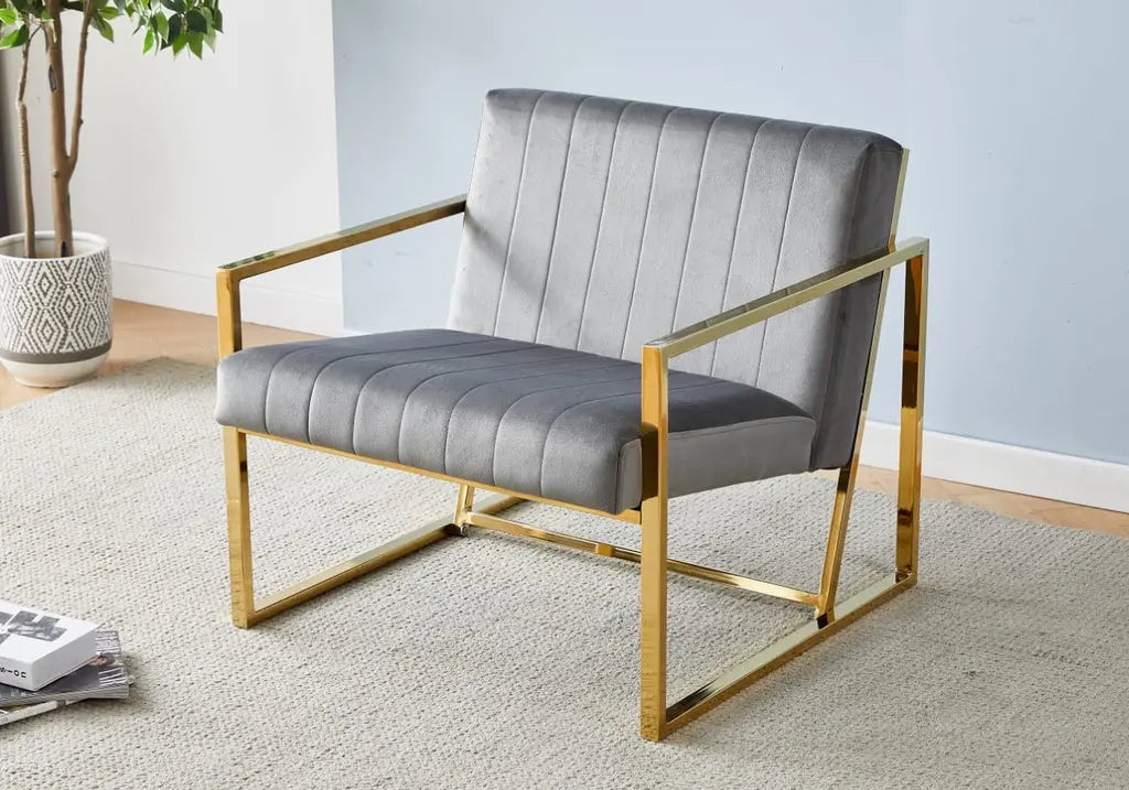 Fauteuil de salon en gris et pieds dorés | Zorix