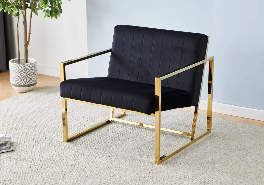 Fauteuil en noir et pieds acier doré | Zorix